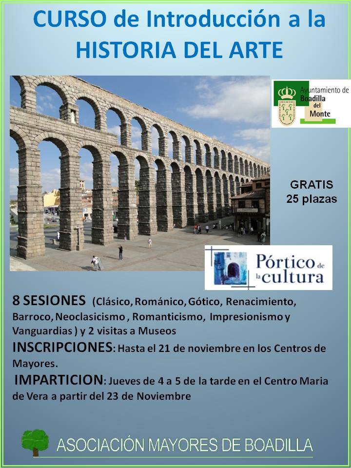 CURSO DE INTRODUCCI�N A LA HISTORIA DEL ARTE. 
IMPARTICI�N:  LUNES A LAS 5 DE LA TARDE